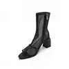 Moda Coreana Primavera/Verano 2026 Sandalias Transparentes de Malla para Mujer Punta Abierta Boca de Pez Tacón Grueso Sandalias para Mujer Botines de Malla de Tacón Alto Cortos