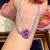 Novo Sonho Neon Colar Corindo Vermelho Diamante Completo Moda Simples Elegante Anel Diamante Rosa Brincos Conjunto Tesouro de Cor