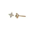 Plata S925 Chapada en Oro de 18K Trébol de Cuatro Hojas de la Suerte Flash Hao Mini Pendientes Ultracortos Moda para Mujer Diseño Elegante Sensación Diamante Incrustado