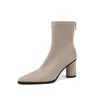 Botas Finas de Camurça para Mulheres, Botas Curtas Elásticas, Novo Estilo Coreano para Outono e Inverno, Botas de Salto Alto Bloco com Zíper na Parte de Trás, Botas Elásticas Femininas, Botas de Cano Curto, Tamanho 42
