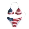 Novo maiô de duas peças com estampa da bandeira americana, com alças estilo halter e biquíni de triângulo, para férias à beira-mar e fontes termais.