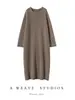 Clásico Otoño e Invierno Nuevo Estilo 100% Cachemira Pura Falda Vestido de Manga Larga Color Sólido Cuello Redondo Falda de Punto Recto Longitud Media