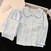 Pijama de primavera y otoño para mujer, de manga larga y pantalón largo, cuello de muñeca lindo, estilo princesa petite, para niñas, conjunto de ropa para el hogar para dormitorio de estudiantes