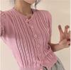 Verano 2024 Nuevo Estilo Coreano Suave Cera Corto Retro Trenzado Tejido Cárdigan Mujer Delgado Manga Corta Camiseta Top