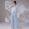 Conjunto completo de danza clásica con prendas de gasa vaporosas, traje de actuación de cordones holgado, conjunto de vestuario de práctica de danza china moderna