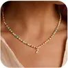 Collar Transfronterizo Europeo y Americano Nuevo de Colores con Letras Moda Perlas Arcoíris Dopamina 26 Letras Accesorios para Collar
