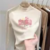 Camisa base de outer wear para meninas em fleece dupla face, nova blusa casual com estampa de desenho animado, camiseta de gola semi-alta, mangas compridas escovadas