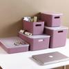 Caja de almacenamiento multifuncional de estilo japonés, cesta para ropa del hogar con tapa, para escritorio, artículos diversos, aperitivos y juguetes.