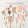 Decoración de Pastel Estilo Ins Bandera Coreana Enchufe Dibujos Animados Oso Lindo Hp Corazón Feliz Cumpleaños Topper Accesorios