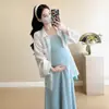 Moda Verão 2025 Simples Longo Algodão Saia Camisa Protetora Solar Tendência Roupa de Mãe Roupa para Gestantes