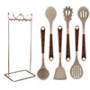Juego de 7 piezas de utensilios de cocina de silicona estilo lujo de Oriente Medio con base de almacenamiento espátula para cocinar cuchara para sopa juego de utensilios de cocina