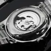 Popular Moda Europeia e Americana Vencedor Masculino Estiloso Casual Calendário Esqueleto Pulseira de Aço Semi-Automático Mecânico Roxo
