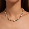 Collar de Cadena para Clavícula de Mujer, Venta Caliente Transfronteriza, Hip-Hop de Nicho, Flor de Perlas Incrustada con Diamantes, Empalme, Color Perla Retro, Moda con Diamantes