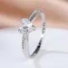 Anel de Prata Esterlina S925 com Zircônia em Formato de Coração com Letras Pretas Dentro do Anel para Proposta de Namorada Anel Simples Moda Europeia e Americana