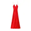 Estilo Europeu e Americano Popular na Amazon Aliexpress Tendência da Moda Versátil Sem Costas Textura de Cetim de Seda Vestido Longo Saia de Alça