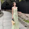 Transfronterizo 2026 Verano Nuevo Estilo Coreano Elegante Ajustado Vacaciones Sin Mangas Floral Largo Vestido para Mujeres