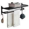 Estante para Toallas de Baño Sin Taladrar Espacio Aluminio Estante de Almacenamiento para Baño Negro Doble Capa Estante para Toallas Juego de Colgantes de Ferretería