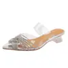 Sandalias destalonadas de tacón alto transparentes con pedrería y punta fina, nuevo modelo de verano 2026, chanclas sexys de moda para exteriores para mujer