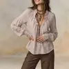2026 Top plisado transfronterizo europeo y americano holgado retro de manga larga con volantes y cuello en V con encaje y manga de farol para mujer
