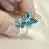 Anillo de mariposa doble artesanal de color esmaltado de estilo étnico vintage para mujer, estilo literario y artístico, elegante anillo para dedo, joyería de mano
