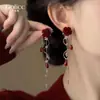 Pendientes Largos de Flor Roja para Mujer, Pendientes Únicos y Hermosos Adecuados para Invierno, Accesorios para Orejas de Nicho