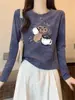 Camiseta feminina de algodão puro com manga longa e design estiloso, top tie-dye azul versátil, nova moda outono 2026