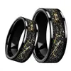 Anillo Plano Negro de Acero de Tungsteno Ancho 8 con Incrustación de Hilo de Oro Anillo de Tungsteno Dorado Venta Caliente Transfronteriza Amazon Venta Directa de Fábrica