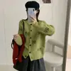 Casaco suéter de jacquard cinza retrô estilo coreano de manga longa para mulheres, novo top de tricô casual para outono e inverno em estilo descontraído