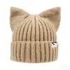 Gorro de Punto con Orejas de Gato de Nuevo Estilo Otoño e Invierno Transfronterizo para Mujer, Circunferencia de Cabeza Grande, Hace que la Cara se Vea Más Pequeña, Cálido, Casual, Moda Coreana