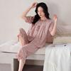 Pijama de algodón para mujer, de verano, de manga corta, holgado, de talla grande, a cuadros, de verano, fino, sencillo, traje informal