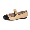 666-19 Sapatos Mary Jane Rasos Versáteis Jovens com Patchwork de Laço e Bico Redondo em Pele de Ovelha para Mulheres Primavera