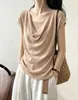 Diseño estilo coreano, patchwork, camiseta de manga corta con escote caído para mujer, estilo simple, maduro, elegante, adelgazante, top tipo dos piezas falso