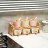 Conjunto Criativo de Potes de Cerâmica para Temperos para Cozinha Doméstica, Conjunto de Seis Peças Estilo Japonês com Frascos de Temperos e Pote de Sal