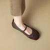 Sapatos Mary Jane femininos Yingmei estilo princesa doce bico redondo boca rasa fivela combinação de cores couro bovino boca elástica sapatos baixos
