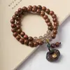 Pulseira Dupla Círculo Guofeng DIY de Madeira Liudao com Padrão de Martelo Ébano Pingente de Prata Pulseira Segurando Contas de Rosário Barraca Contas de Rosário