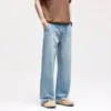 Jeans de Tencel Azul Leite Estilo High Street Americano para Homens, Nova Coleção Primavera 2026 Versátil Lavado Solto Reto Longo