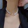Corea del Sur Vintage Perla Diamante Borla Cadena de Cuello Celebridad Cibernética Sentido del Diseño Elegante Flor Lazo Cadena Clavicular Collar para Mujer