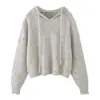 Estilo Simples Garota Quente Suéter Solto com Capuz Feminino Cordão Capuz Moda Exterior Top Curto Suéter de Manga Comprida