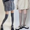 Medias hasta la rodilla estilo japonés blancas con forro polar para niños, medias altas de algodón gruesas y cálidas grises para el muslo, de tubo alto para otoño e invierno