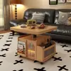 Mesa de centro de madera maciza ajustable y plegable para espacios pequeños, mesa auxiliar de té con ruedas, soporte de té de doble propósito, mueble lateral multifuncional para sofá