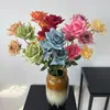 Rosa artificial de 3 cabezas con borde rizado, arreglo floral de decoración de boda en relieve estilo europeo, rosa de esquina texturizada