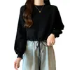 Suéter Simples de Cor Sólida Estilo Preguiçoso Coreano Pequeno para Mulheres Moda Outono e Inverno Gola Redonda Cordão Solto Pulôver Suéter Tendência