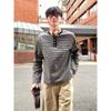 Camiseta Henley de Rayas Blancas y Negras para Hombre Otoño Cleanfit de Alta Gama Camiseta de Manga Larga Estilo Americano Holgada para Usar Debajo
