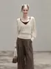 Nuevo Conjunto de Dos Piezas de Punto Holgado con Chaleco y Camisola de Estilo Francés Elegante para Mujer