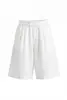 Shorts de Linho Vazados de Alta Qualidade para Resfriamento Verão 2026 Novo Estilo com Pregas 3D, Cobre o Quadril, Emagrecimento Calças de Linho de Cinco Pontas