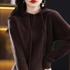 100 lã Yuanbao agulha suéter com capuz outono e inverno engrossado cor sólida moletom solto plus size chapéu base suéter para mulheres