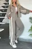 Traje de Moda Esportiva Casual 2025 Estilo Coreano Jaqueta Listrada Retrô Roupa de Calça de Manga Longa Simples Outono