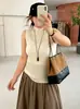 Chaleco de punto de cuello medio para mujer talla grande, otoño 2026, estilo delgado para mujeres talla grande, adecuado tanto para llevar solo como debajo de otra prenda, chaleco sin mangas