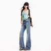 2026 Lavado Vintage Pregueado Estilo Americano Tendência Retrô Primavera-Verão Novo Comprimento Total Flare Solto Textura de Jeans Denim