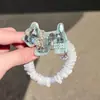 Goma para el pelo de oso de cristal color sal marina y perla, Cuerda delicada para coleta baja, Banda elástica para el pelo de mujer